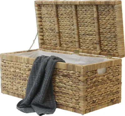 Produktbild von Artra Geflecht Truhe 'Linus' mit Klappdeckel 80 cm, natur Wasserhyaszinthe Geflecht Handarbeit nachhaltig, atmungsaktiv Aufbewahrungstruhe  beige