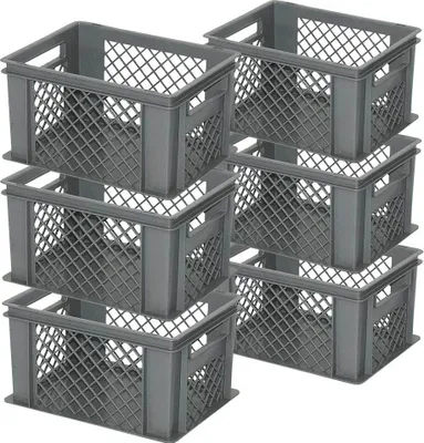 Produktbild von 6x Stapelkorb / Eurobehälter, LxBxH 400 x 300 x 220 mm, grau, Boden geschlossen