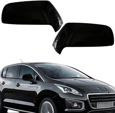 Image de Deux caches de rétroviseurs noirs pour voiture, compatibles avec les modèles Peugeot 3008 et 5008, de 2009 à 2016