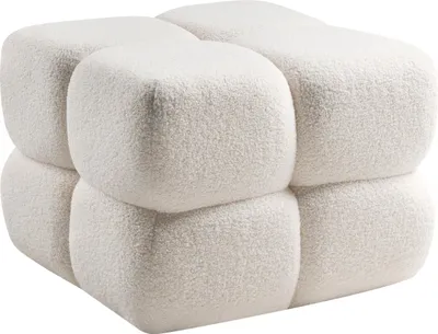 Zdjęcie produktu dla BELIANI Puf złamana biel materiał boucle 60 x 60 x 44 cm dodatkowe siedzisko podnóżek nowoczesny minimalistyczny salon sypialnia