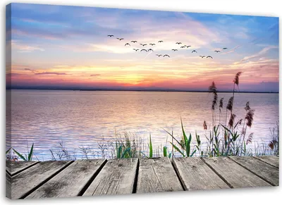 Produktbild von Leinwandbild sonnenuntergangshimmel 90x60 cm Feeby lila wandbild bereit zum aufhängen