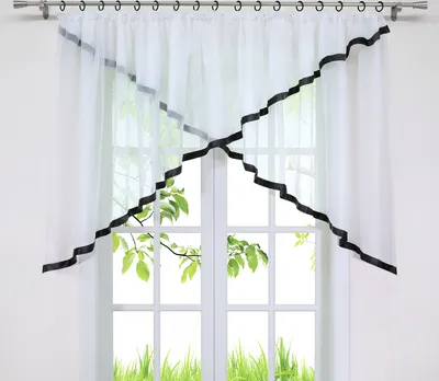 Produktbild von Joyswahl Scheibengardine mit Kräuselband, Cross-M-Typ Voile Gardine mit Satinband halbtransparent, Schwarz HxB 100x300 cm