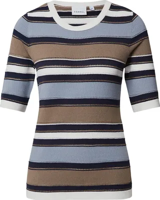 Produktbild von comma Damen Strickpullover kurzärmelig Glitzergarn gestreifte Details Regular Fit