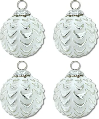 Produktbild von Glas Weihnachtskugel weiß silber - B - 4 Stück 8,5 x 10cm Deko-Kugel Christbaumschmuck glänzend