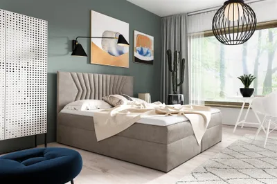Produktbild von Boxspringbett Schlafzimmerbett 200x200cm LAZARO Nr.2 Ecru inkl. Bettkasten