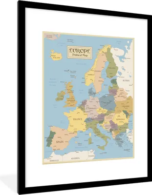 Produktbild von MuchoWow® MuchoWow® Gerahmtes Poster Karte - Europa - Alt 60x80 cm - Poster mit zchwarzem Bilderrahmen - Wohnzimmer - Dekorationen - Prämie