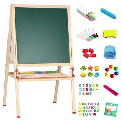 Produktbild von 3-in-1 Maltafel für Kinder - Doppelseitiges Whiteboard und Kreidetafel - Höhenverstellbar - Klappbar - Holzrahmen - Metall-Schreibtafel