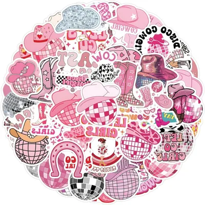 Productafbeelding van Disco Cowgirl Stickers - Western Esthetisch - Decoreren van spullen - 55 Unieke Stuks - 5-7 cm - Roze