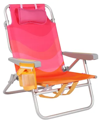 Produktbild von Strandstuhl klappbar aus Aluminium – Campingstuhl mit Kühlfach, Kopfkissen und verstellbarer Rückenlehne