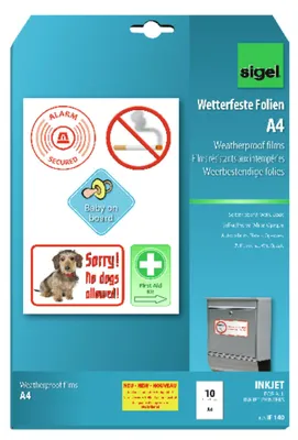 Produktbild von SIGEL IF140 InkJet-Folien, wetterfest, weiß, 270 µm, A4, 10 Blatt