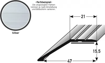 Produktbild von Abschlussprofil / Abschlussleiste Laminat "Huntsville", Einfasshöhe: 8.5 mm / 15.5 mm, Aluminium eloxiert, gebohrt / selbstklebend-silber-1000-selbstklebend-15.5