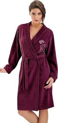 Produktbild von DOROTA kuscheliger und moderner Damen Baumwoll-Bademantel mit Taschen & Bindeband, bordeaux-Stickerei, Gr. 4XL