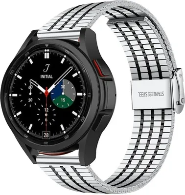 Produktbild von Strap-it Edelstahlarmband - Kompatibel mit Samsung Galaxy Watch 4 Classic Armband 46mm Ersatzarmband Edelstahl - Verstellbarer Verschluss - Hochwertiges Material - für Samsung Galaxy Armband Silber