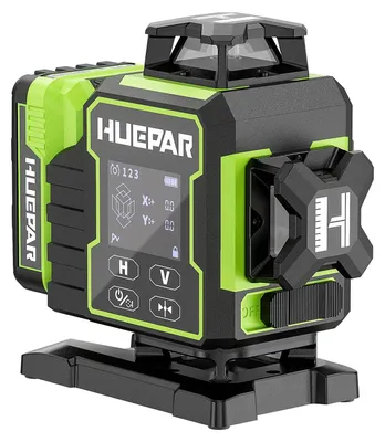 Zdjęcie produktu dla Huepar W03CG – laser liniowy 3D, 12 linii, 3x360°, zielona wiązka, samonivelujący, aplikacja Bluetooth, ekran dotykowy LCD, akumulator, podstawa obrotowa, stopień ochrony IP54