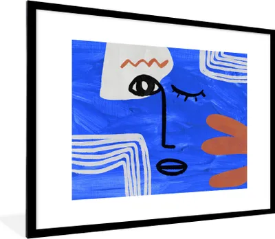 Produktbild von MuchoWow® Gerahmtes Poster Porträt - Blau - Abstrakt 80x60 cm - Poster mit Schwarzem Bilderrahmen Wandposter Rahmen Foto Bilder - Schlafzimmer-Dekorationen - Fotoposter