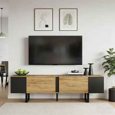 Immagine prodotto di Mobile TV da 180x40x55 cm, con 2 vani chiusi, ripiani aperti e adatto per televisori da 75 pollici