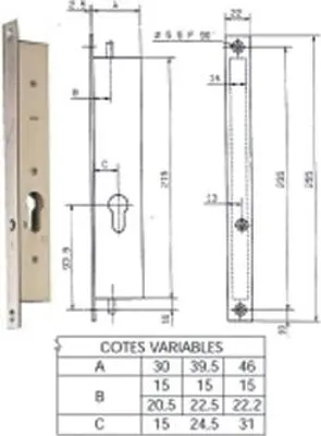 Image de Serrure à encastrer 2 points haut et bas METALUX N30-30 mm - axe 15mm - Sans gâche - F130303000