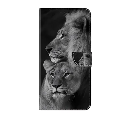 Produktbild von CLM-Tech Handyhülle kompatibel mit Samsung Galaxy A16 5G Hülle - Tasche aus Kunstleder - Klapphülle mit Ständer und Kartenfächern - Schutzhülle Wallet Case Cover Löwe in schwarz grau