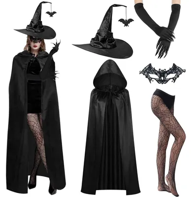 Obrázek produktu pro Solidchoice - Kostým čarodějnice pro ženy, včetně pláště a klobouku, ideální na Halloween