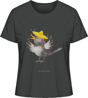Produktbild von Mr. & Mrs. Panda Damen Basic T-Shirt Rabe Sombrero Größe L - Anthrazit - Geschenk, Elster, Vögel, Lustige Sprüche, Vogel, Motivation, Frauen, Sommershirt, Kurzarm