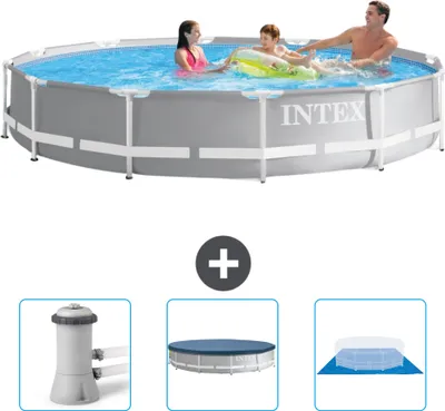 Immagine prodotto di Piscina Intex con struttura a prisma rotondo - 366 x 76 cm - grigio - include pompa filtro per piscina - telo di copertura - telo di fondo