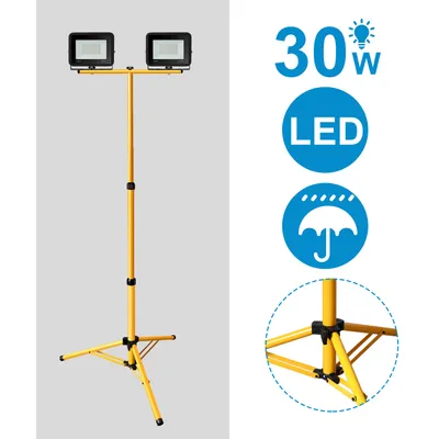 Zdjęcie produktu dla Jopassy Reflektor LED ze statywem Reflektor zewnętrzny Reflektor budowlany IP66 Reflektor do ogrodu Podwórko 2X30W zimna biel