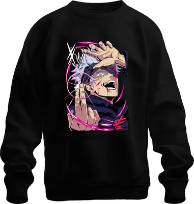 Produktbild von Jujutsu Kaisen Gojo weißes Haar Augenbinde Energiekreis Anime Uni Sweatshirt Pullover, Schwarz, S