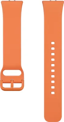 Two parts of an orange watch strap are shown against a white background.