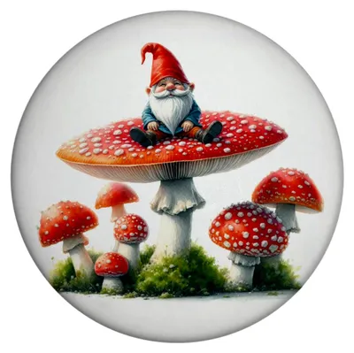 Produktbild von Gartenzwerg auf einem Fliegenpilz Magnet rund