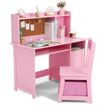 Produktbild von JOYLDIAS Kinder-Schreibtisch-Set, Lernplatz mit Stuhl, viel Stauraum & Spielzeugschublade, abgerundete Ecken, einfach montiert, Rosa