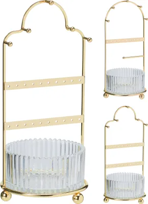 Produktbild von H&S Decoration | Schmuckorganizer - Schmuckablage - 11 x 11 x 25 cm - Farbe gold - Schmuckhalter - Metall und Glas