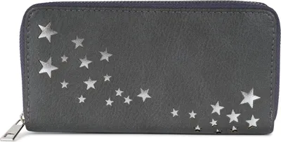 Produktbild von styleBREAKER Damen Portemonnaie mit Metallic Sternen | große Geldbörse mit Reißverschluss, Kartenfächern & Handyfach, Kunstleder 19 x 10 cm