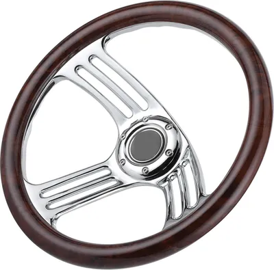 Zdjęcie produktu dla 350 mm/14 cali uchwyt z ciemnego drewna, 6 śrub, chromowana 3-ramienna kierownica w stylu vintage