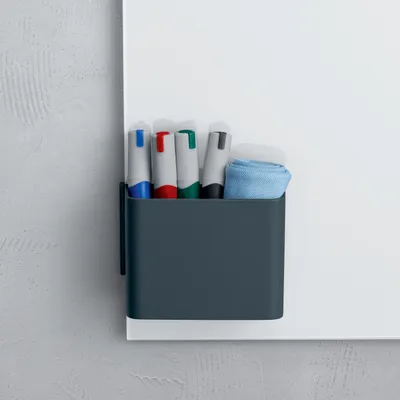 Produktbild von SIGEL GL802 Stifteköcher M, anthrazit, inklusive magnetischem Clip zur Anbringung an Glas-Magnettafeln, Kunststoff, 120x94x51 mm, 1 ST