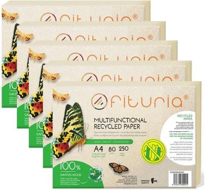 Produktbild von Recyceltes Papier, 80 g, A4-Format, 100% Recyclingpapier, Verpackung aus Recyclingpapier, DIN A4, geeignet für Laserdrucker und Tintenstrahldrucker, 1250 Blatt