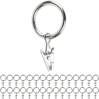 Imagen del producto de Clips para cortinas con anillos, 30 unidades, color plateado, diámetro exterior de 32 mm, diámetro interior de 25 mm, para barras de cortina
