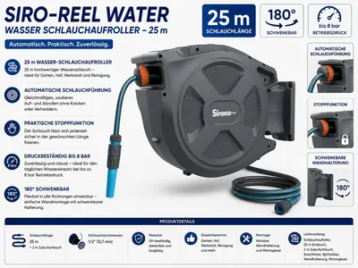Produktbild von SIRO-Reel Water mit Wasserschlauch 1/2", 25m