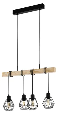 Image de Suspension Eglo Townshend 5, noir et bois, 110 x 70 cm