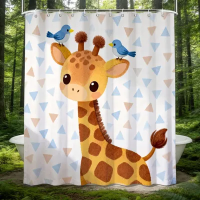Produktbild von 3D Duschvorhang 240x200 cm mit Cartoongiraffe, antischimmel, wasserdicht