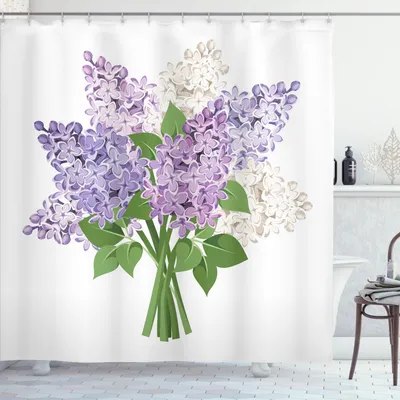 Image de ABAKUHAUS Rideau de douche violet, illustration d'un bouquet de fleurs champêtres Feng Shui Zen Soulful Nature Theme, 175 x 180 cm, multicolore