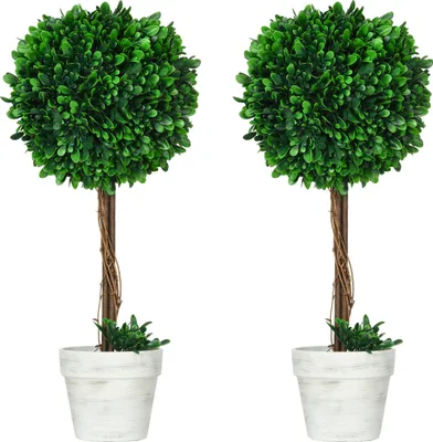 Produktbild von HOMCOM Sztuczne rośliny, zestaw 2 sztucznych roślin odpornych na promieniowanie UV, bukszpan 60 cm, roślina domowa w doniczce, sztuczne drzewo, dekoracja salonu do ogrodu, tarasu, zielony
