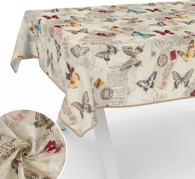 Produktbild von Tischdecke Post - Schmeterling aus Textil mit feinem Ästhetik Motiv Tischwäsche schmutzabweisend Tischtuch Aquarell Beige Breite 140cm Länge 240cm mit Paspelband