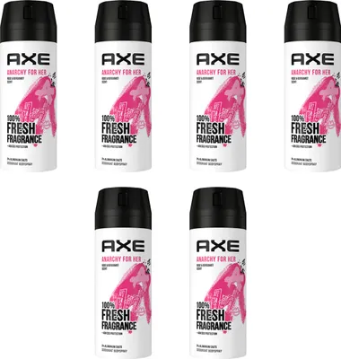 A collection of Axe Bodyspray Anarchy for Her cans arranged in two rows.