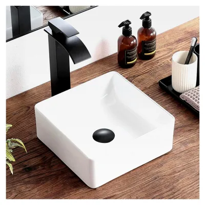 Produktbild von Kleines quadratisches Waschbecken für das Badezimmer, 30 x 30 cm, Keramik, modernes Aufsatzwaschbecken