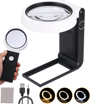 Produktbild von Faltbare Leselupe mit LED-Beleuchtung, 25 LEDs, 3 einstellbare Helligkeitsstufen, große Glas-Tischlupe für Senioren