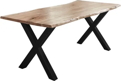 Produktbild von Esstisch Baumkante Akazie naturfarben 140 x 80 cm X-Gestell schwarz FREDERIK