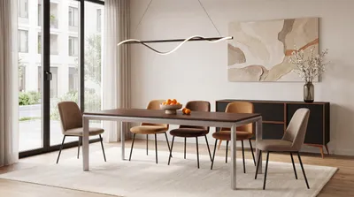 Produktbild von Rechteckiger Esstisch Ausziehbar – Minimalistischer Esszimmertisch mit Schwarzen Metallbeinen – 160 x 90 cm – Verlängerbar bis 250 cm – Nussbaum Braun