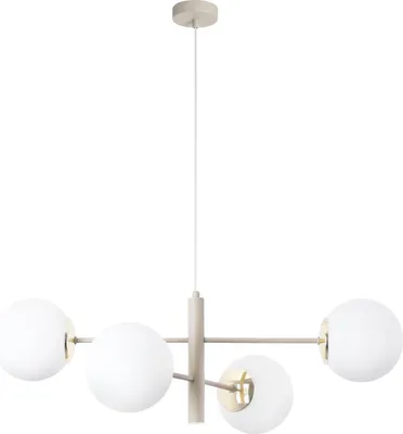 Image de Suspension Vicenza cachemire doré à 4 ampoules avec abat-jours blancs E14 – élégante suspension pour le salon