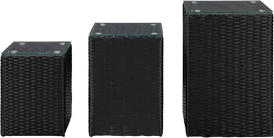 Obrázek produktu pro vidaXL Boční stolky 3 ks se skleněnou deskou Black Poly Rattan