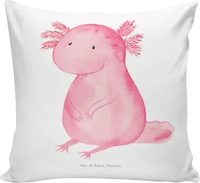 Produktbild von Mr. & Mrs. Panda kuschelkissen 40x40 Axolotl Niedlich - Weiß - Geschenk, Sofa Kissen, Freundin, Dekokissen, Fröhlich, Zufrieden, Liebe, Deko, Lebensweisheit, bedruckt